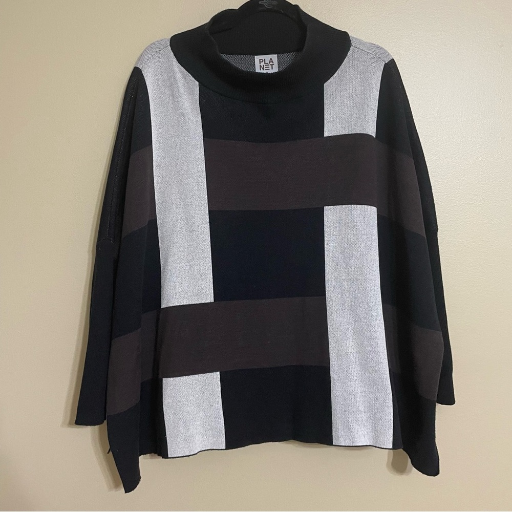 Planet by Lauren G Long Sleeve rib poncho‎ Sweater OS 100% cotton